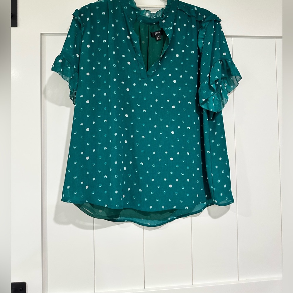 J CREW Blouse - green floral - SIZE XL